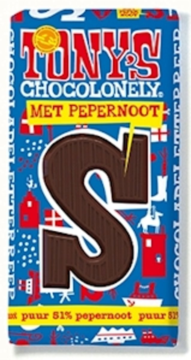 15x Tonys Chocolonely letterreep puur 51% + pepernoot 180g